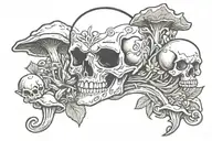 skull and mushrooms tattoo design idea