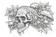 skull and mushrooms tattoo design idea