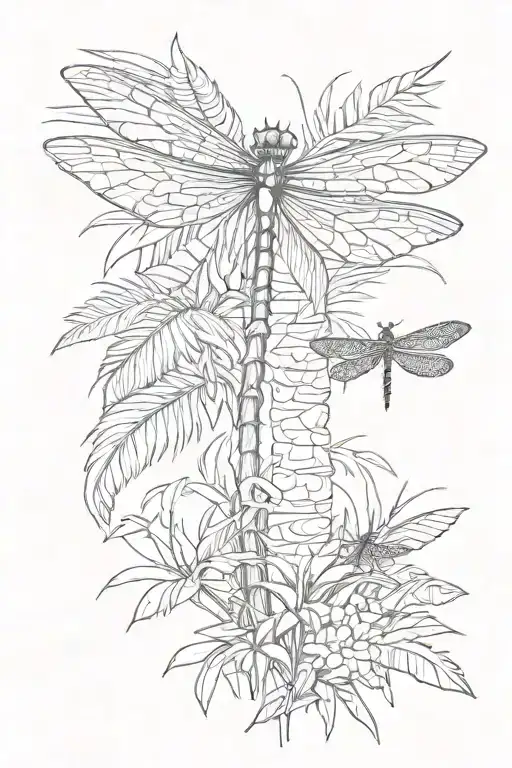 Palm tree and dragonfly  tattoo design idea