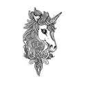 a unicorn surrounded by celtic knots with scottish thistle flowers near the neck tattoo design idea