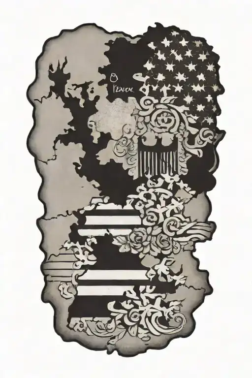 Germany map, USA flag intertwined within tattoo design idea