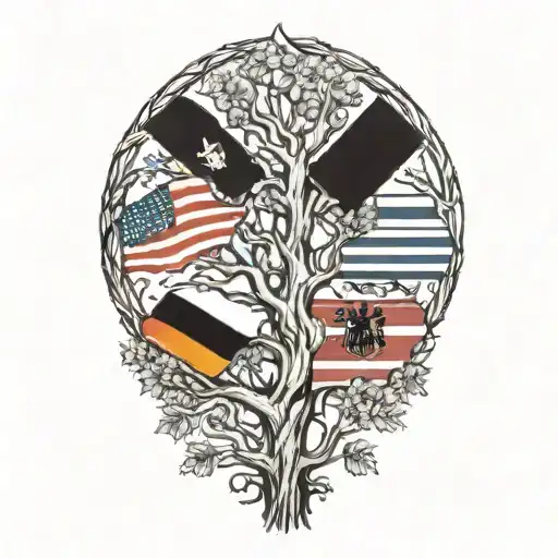 Incorporate the flags of USA and Germany into a tree design, symbolizing your love for both countries tattoo design idea