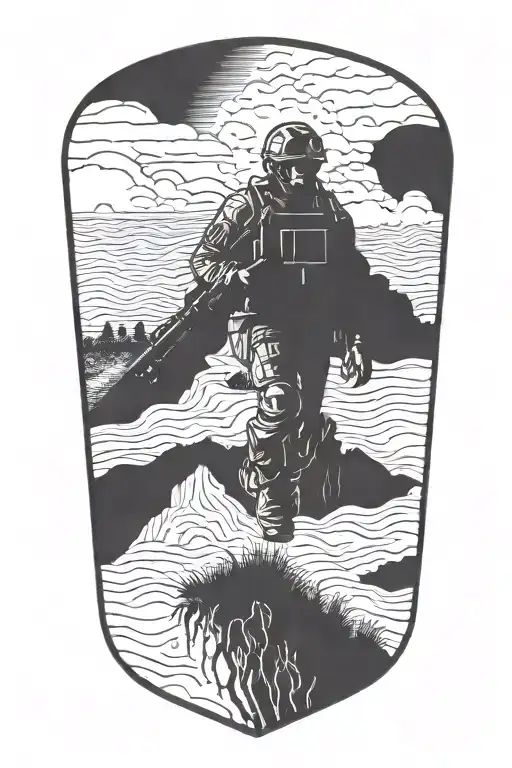 U.S. army Soldier silhouette with 82nd Airborne troops emblem tattoo design idea