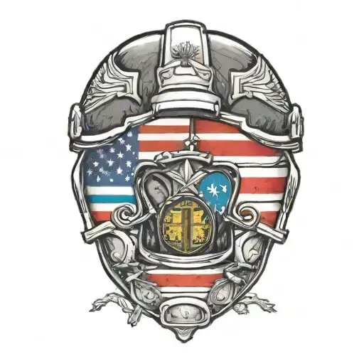 A patriotic tattoo featuring the flags of Germany and America intertwined with a military helmet, symbolizing the client's dedication to both countries tattoo design idea