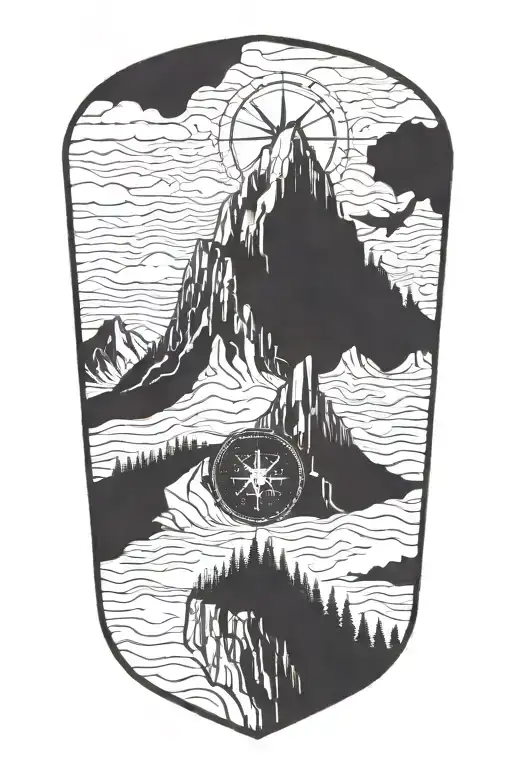 American landmark surrounded by a compass tattoo design idea