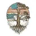 Create a tattoo of a tree with roots shaped like the USA and branches like the German flag, showcasing your dual heritage tattoo design idea