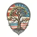 Create a tattoo of a tree with roots shaped like the USA and branches like the German flag, showcasing your dual heritage tattoo design idea