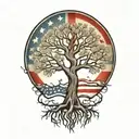 Create a tattoo of a tree with roots shaped like the USA and branches like the German flag, showcasing your dual heritage tattoo design idea
