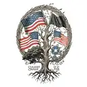 Incorporate the flags of USA and Germany into a tree design, symbolizing your love for both countries tattoo design idea