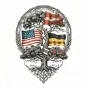 Incorporate the flags of USA and Germany into a tree design, symbolizing your love for both countries tattoo design idea