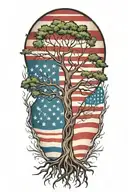 Create a tattoo of a tree with roots shaped like the USA and branches like the German flag, showcasing your dual heritage tattoo design idea