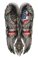 A tattoo of a German and American flag morphing into a pair of angel wings, symbolizing the client's pride in their heritage and service tattoo design idea