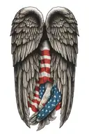 A tattoo of a German and American flag morphing into a pair of angel wings, symbolizing the client's pride in their heritage and service tattoo design idea