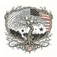 Create a tattoo of a tree with roots shaped like the USA and branches like the German flag, showcasing your dual heritage tattoo design idea