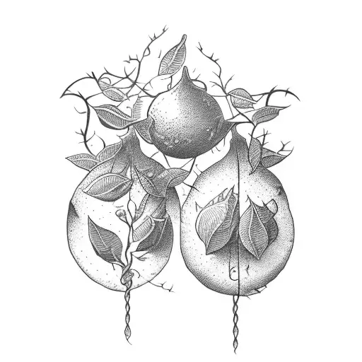 vertical height etching style lemons on vines tattoo design idea