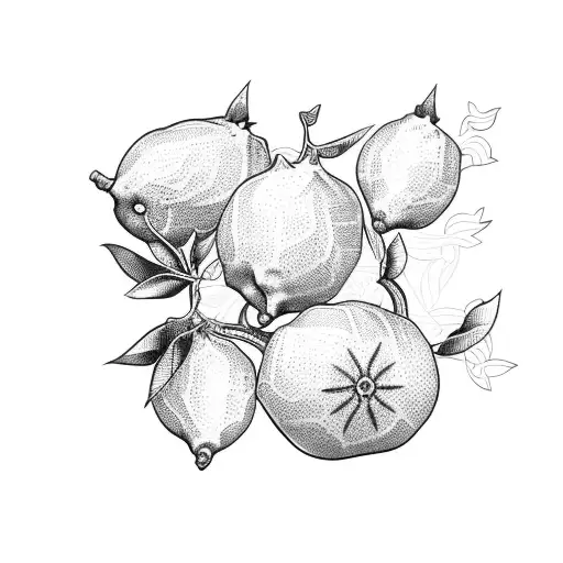 etching style lemons on vines tattoo design idea