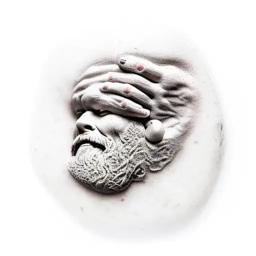 man carving himself from stone with help of second man tattoo design idea
