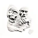 man carving himself from stone with help of second man tattoo design idea