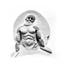 man carving himself from stone with help of second man tattoo design idea
