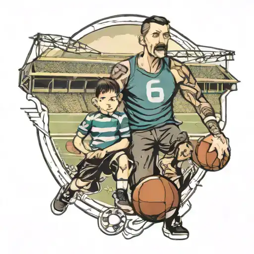 Father and son with a football stadium Picture tattoo design idea