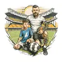 Father and son with a football stadium Picture tattoo design idea