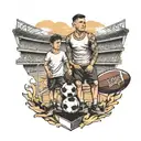 Father and son with a football stadium Picture tattoo design idea