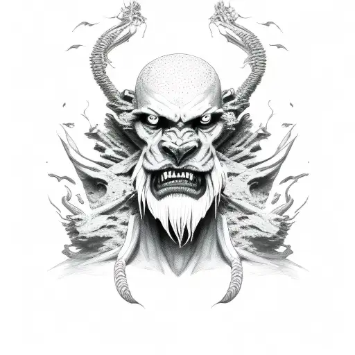 skinny two faced man-beast shadowed in darkness tattoo design idea