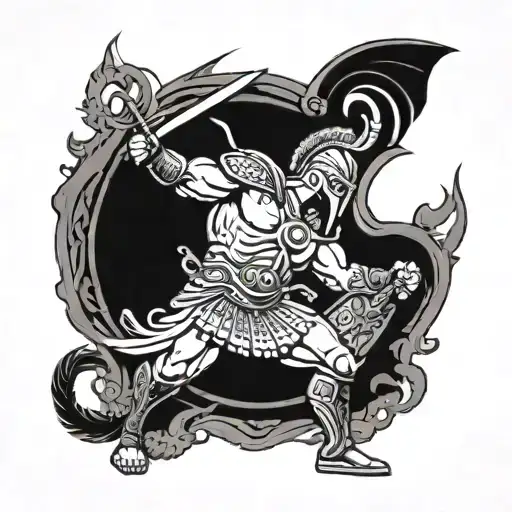 A Spartan warrior battling a mythical creature from Greek mythology tattoo design idea