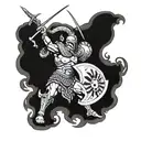 A Spartan warrior battling a mythical creature from Greek mythology tattoo design idea