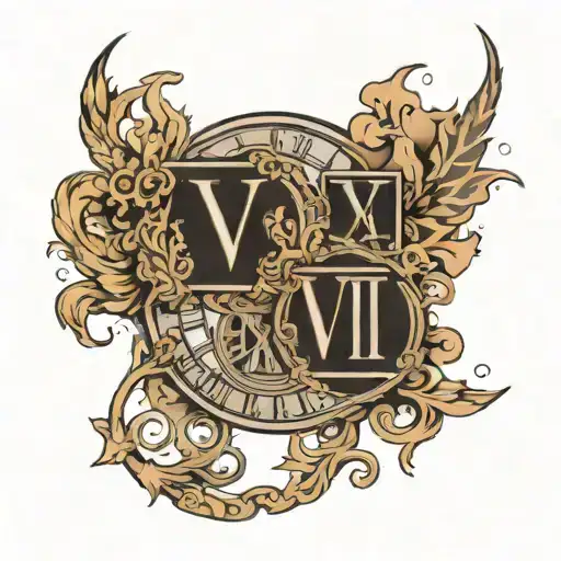 Create a tattoo that stacks the following three Roman numeral dates, using a Roman numeral font: X_VI_MMVIII, VII_III_MM tattoo design idea