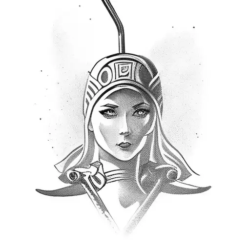 Goddess Athena dressed as a fencer with a sabre  tattoo design idea