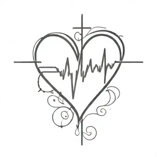 heart with heartbeat and cross tattoo design idea