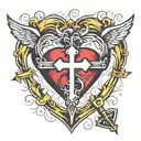 heart with heartbeat and cross tattoo design idea