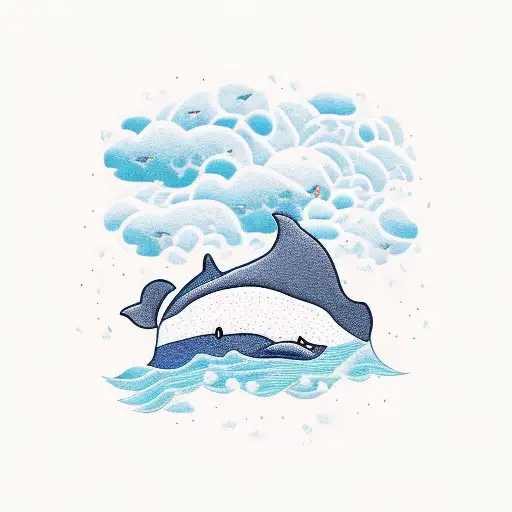 whale, cloud, island tattoo design idea
