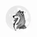 A wolf howling at the moon with a silhouette of Gavrilo Princip in the background tattoo design idea