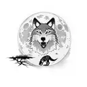 A wolf howling at the moon with a silhouette of Gavrilo Princip in the background tattoo design idea