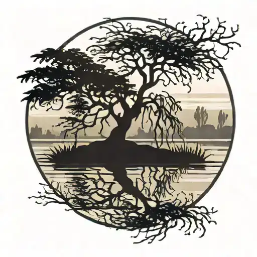 weeping willow tree silhouette tattoo design idea