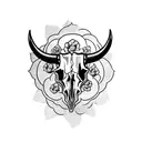 bull skull with cross on the skull and floral wine wreath around the skull tattoo design idea
