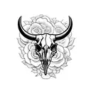 bull skull with cross on the skull and floral wine wreath around the skull tattoo design idea