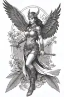 sexy Valkyrie with Wings holdin her sword in the background is the tree of life tattoo design idea