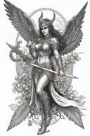 sexy Valkyrie with Wings holdin her sword in the background is the tree of life tattoo design idea