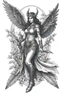 sexy Valkyrie with Wings holdin her sword in the background is the tree of life tattoo design idea