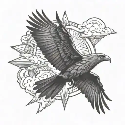odin rays and clouds behind with dark crows tattoo design idea