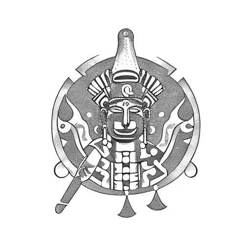 Aztec god Quetzalcoatl depicted as a chef cooking a feast tattoo design idea