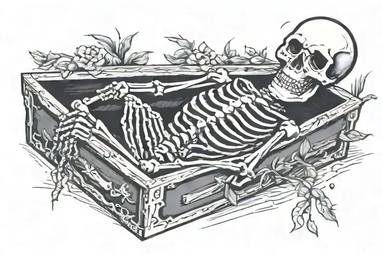 skeleton in coffin with a joint tattoo design idea