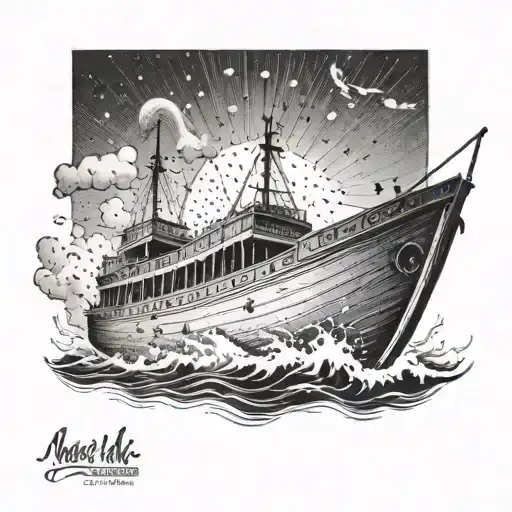 Noahs Ark Boat storm with rays of light rays coming down tattoo design idea