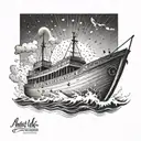 Noahs Ark Boat storm with rays of light rays coming down tattoo design idea