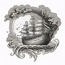 Noahs Ark Boat storm with rays of light rays coming down tattoo design idea