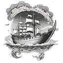 Noahs Ark Boat storm with rays of light rays coming down tattoo design idea