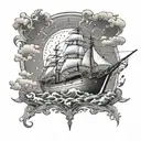 Noahs Ark Boat storm with rays of light rays coming down tattoo design idea